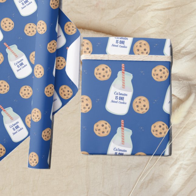 One Sweet Cookie Blue Boys First Birthday Wrapping Paper (Creator Uploaded)