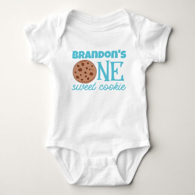 One Sweet Cookie Blue First Birthday Baby Bodysuit (Front)