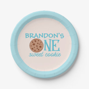 One Sweet Cookie Blue First Birthday Paper Plate