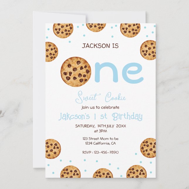 One Sweet Cookie Boy First Birthday Invitation (Front)