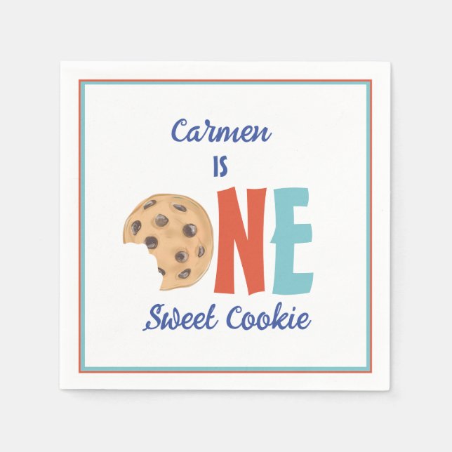 One Sweet Cookie Colourful First Birthday Napkin (Front)