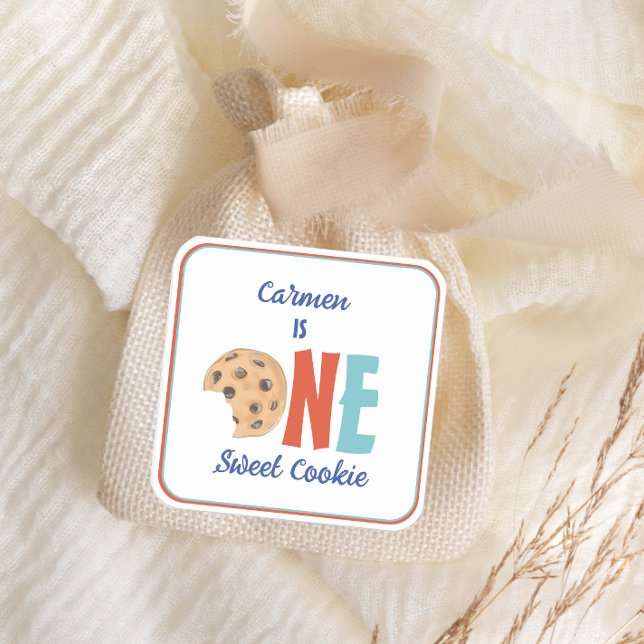 One Sweet Cookie Colourful First Birthday Square Sticker (Creator Uploaded)