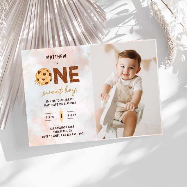 One Sweet Cookie First Birthday Party Photo Invitation (Creator Uploaded)