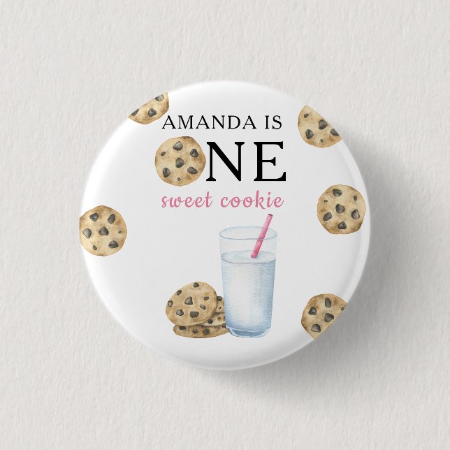 One Sweet Cookies & Milk Girl First Birthday   3 Cm Round Badge (Front)