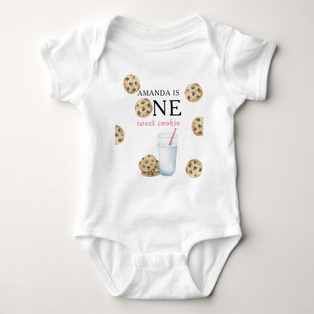 One Sweet Cookies & Milk Girl First Birthday   Baby Bodysuit (Front)