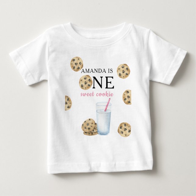 One Sweet Cookies & Milk Girl First Birthday   Baby T-Shirt (Front)