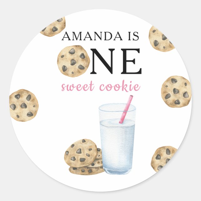 One Sweet Cookies & Milk Girl First Birthday   Classic Round Sticker (Front)