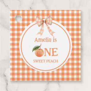 One Sweet Gingham Peach 1st Birthday invitation Favour Tags