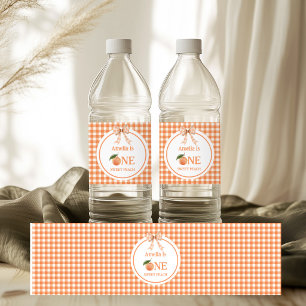 One Sweet Gingham  Peach 1st Birthday invitation Water Bottle Label