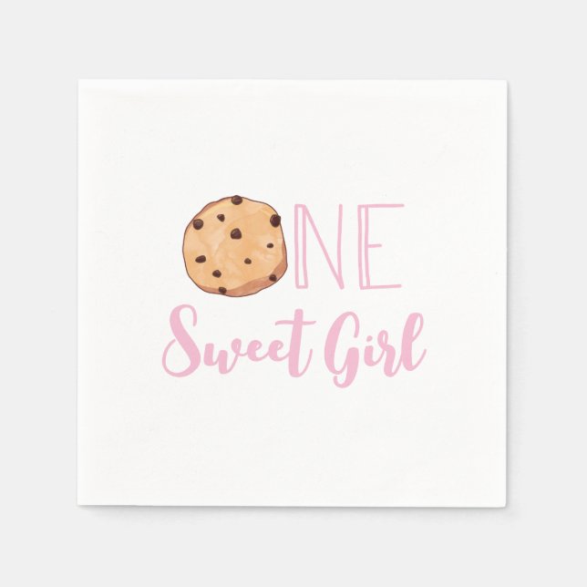 One Sweet Girl cookies and Pink stripes Birthday Napkin (Front)