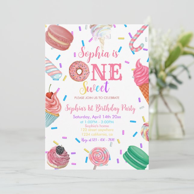 One Sweet Girl Doughnut Pink Dessert 1st Birthday  Invitation (Standing Front)