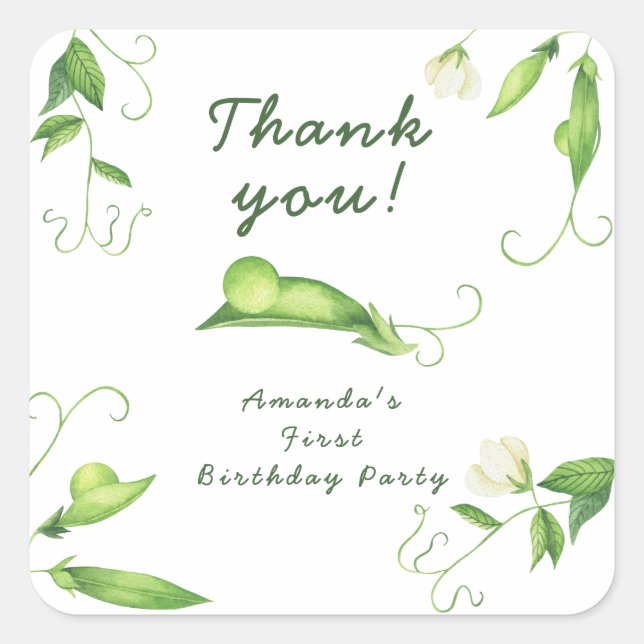 One Sweet Pea First Birthday Square Sticker (Front)