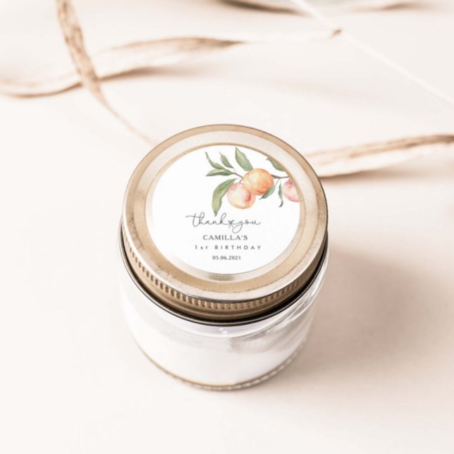 One Sweet Peach 1st Birthday  Classic Round Sticker (Creator Uploaded)