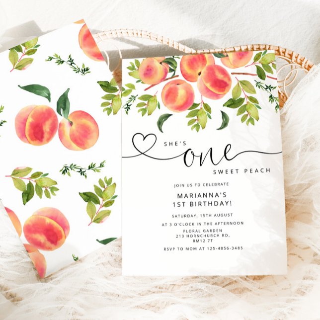 One Sweet Peach 1st Birthday Invitation (Creator Uploaded)