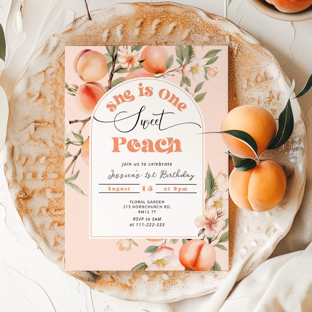 One sweet peach 1st birthday invitation (Creator Uploaded)