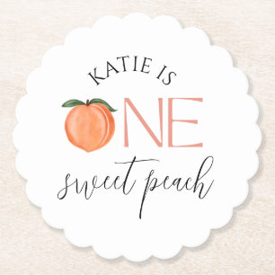 One Sweet Peach 1st Birthday Paper Coaster