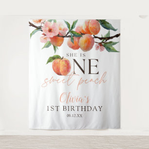 One Sweet Peach 1st Birthday Photo Backdrop Tapestry