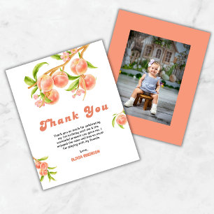 One Sweet Peach 1st Birthday Photo Thank You Card