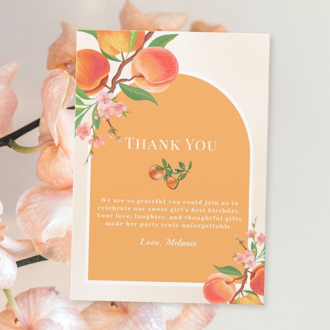 One Sweet Peach 1st Birthday Thank You Card (Creator Uploaded)