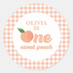 One Sweet Peach Birthday Paper Plates Classic Round Sticker