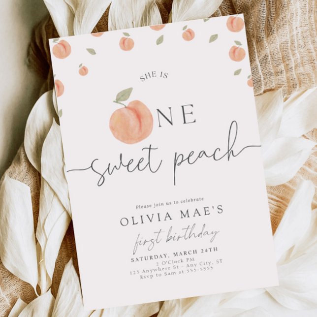 One Sweet Peach First Birthday Invitation Boho (Creator Uploaded)