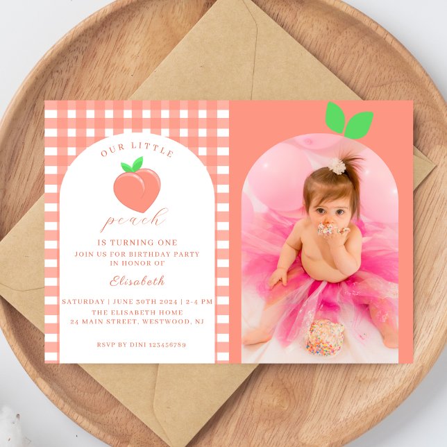 One Sweet Peach First Birthday Photo Invitation (Creator Uploaded)
