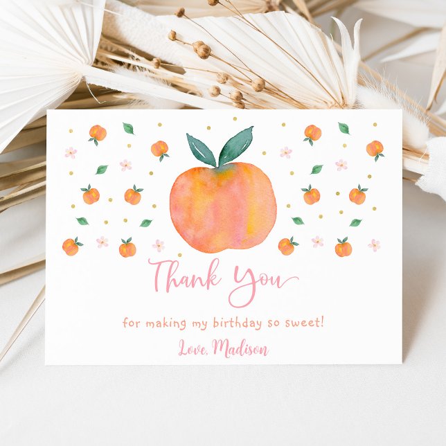 One Sweet Peach First Birthday Thank You Card (Creator Uploaded)