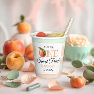 One sweet peach First Birthday watercolor stripes Paper Cups
