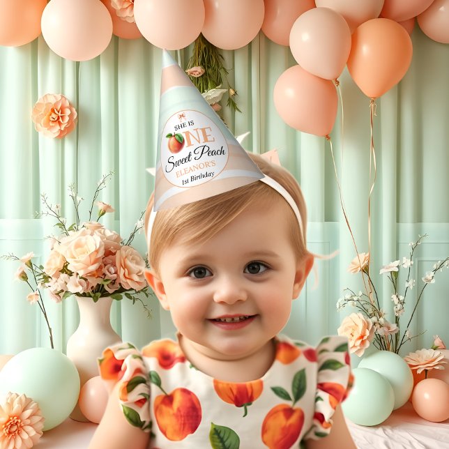 One sweet peach First Birthday watercolor stripes Party Hat (Creator Uploaded)