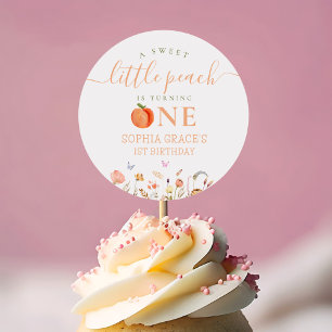 One Sweet Peach Girl 1st Birthday Classic Round Sticker