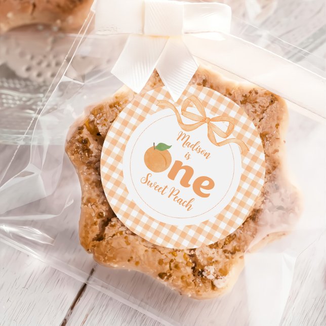 One Sweet Peach Girl 1st Birthday Classic Round Sticker (Creator Uploaded)
