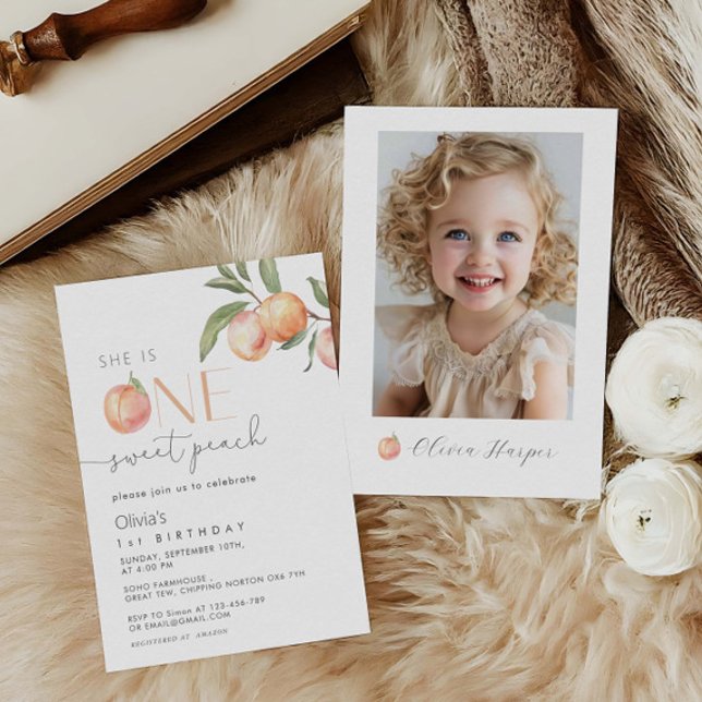 One Sweet Peach Girl 1st Birthday  Invitation (Creator Uploaded)