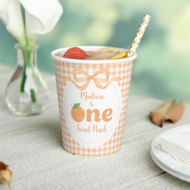 One Sweet Peach Girl 1st Birthday Paper Cups (Insitu)