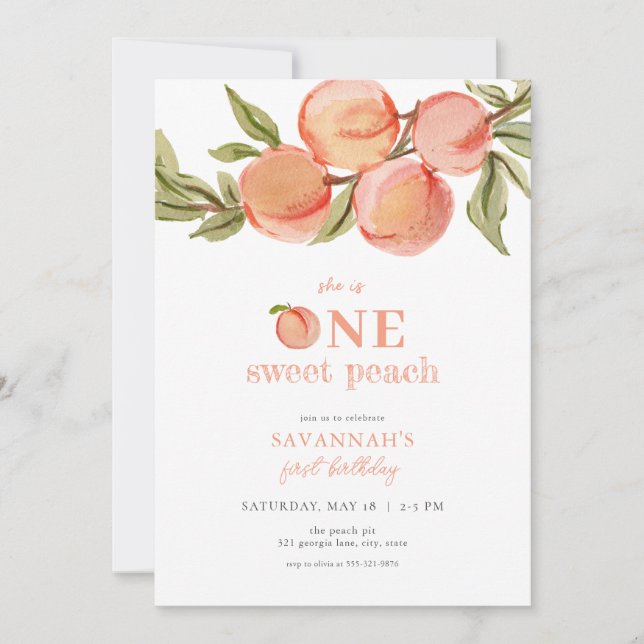 One Sweet Peach Invitation Peach First Birthday (Front)