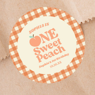 One Sweet Peach Orange First 1st Birthday Party Classic Round Sticker