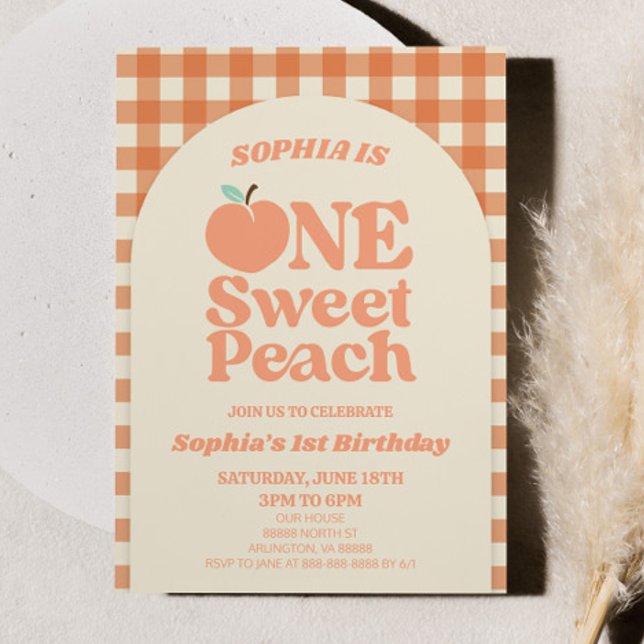 One Sweet Peach Orange First 1st Birthday Party Invitation (Creator Uploaded)