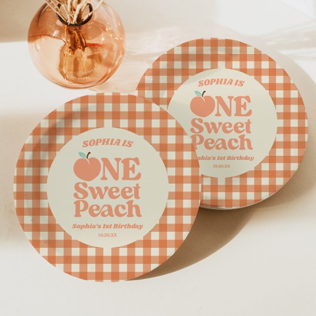 One Sweet Peach Orange First 1st Birthday Party Paper Plate (Creator Uploaded)