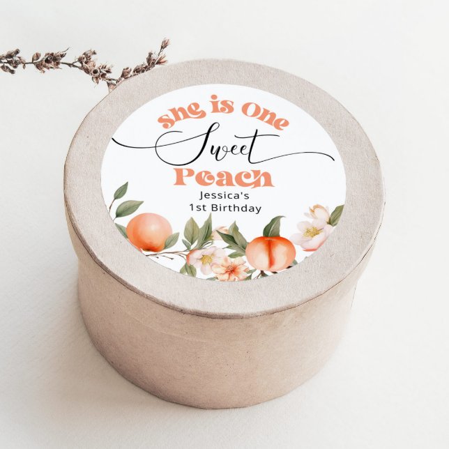 One sweet peach watercolor 1st birthday classic round sticker (Creator Uploaded)