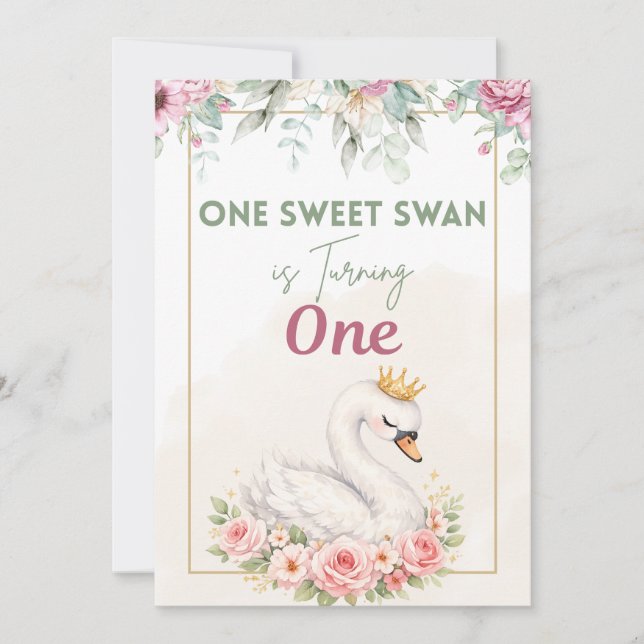 One Sweet Swan Birthday Invitation (Front)