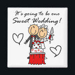 One Sweet Wedding T-shirts and Gifts Magnet<br><div class="desc">If you're a future bride or groom looking for a unique T-shirt, mug, card, stickers, tote bag, or other bride or groom to be item, you'll love our stick figure One Sweet Wedding design featuring a stick figure bride and groom about to cut their wedding cake. Text reads 'It's going...</div>