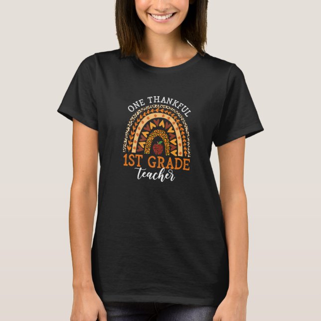 One Thankful 1st Grade Teacher Thanksgiving Leopar T-Shirt (Front)