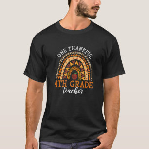 One Thankful 4th Grade Teacher Thanksgiving Leopar T-Shirt
