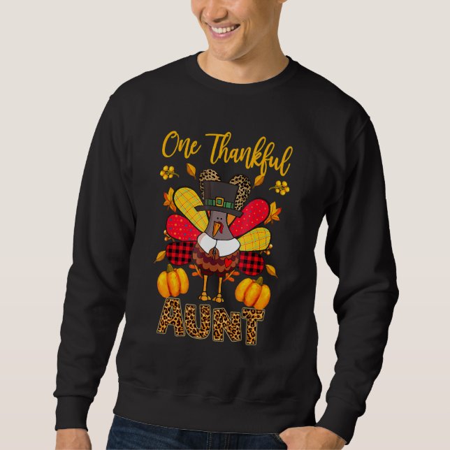 One Thankful Aunt Turkey Family Leopart Thankgivin Sweatshirt (Front)