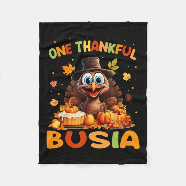 One Thankful Busia Graphic Fall Thanksgiving  Fleece Blanket (Front)