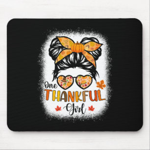 One Thankful Girl Thanksgiving Daughter Messy Bun Mouse Pad