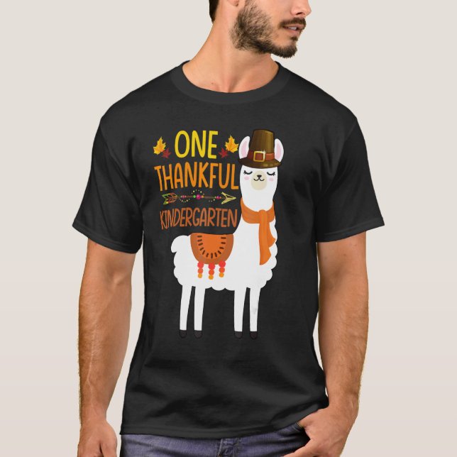 One Thankful kindergarten Teacher Llama Thanksgivi T-Shirt (Front)
