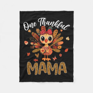 One Thankful Mama Autumn Fall Turkey Thanksgiving Fleece Blanket