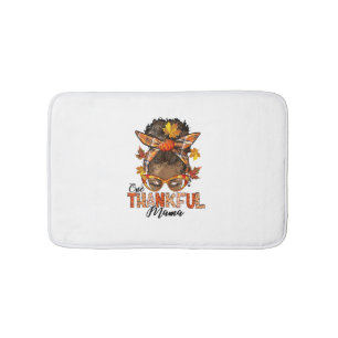 One Thankful Mama Black Messy Bun Fall Autumn Than Bath Mat
