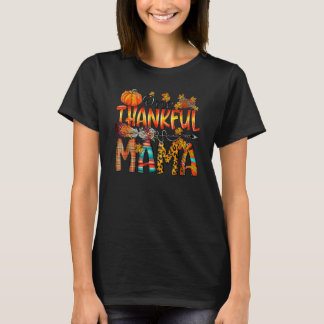 One Thankful Mama Fall Autumn Leopard Thanksgivin T-Shirt
