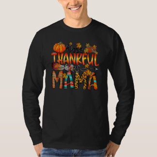 One Thankful Mama Fall Autumn Leopard Thanksgivin T-Shirt